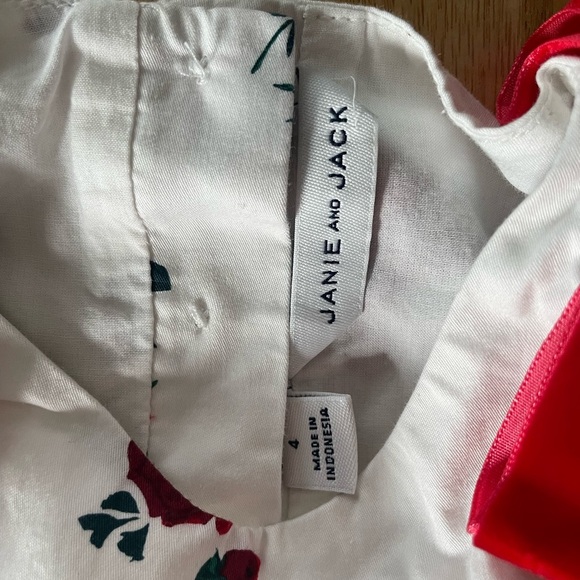 Janie and Jack White and Red Floral Puff Sleeve Blouse with Velvet Bows - Picture 2 of 3